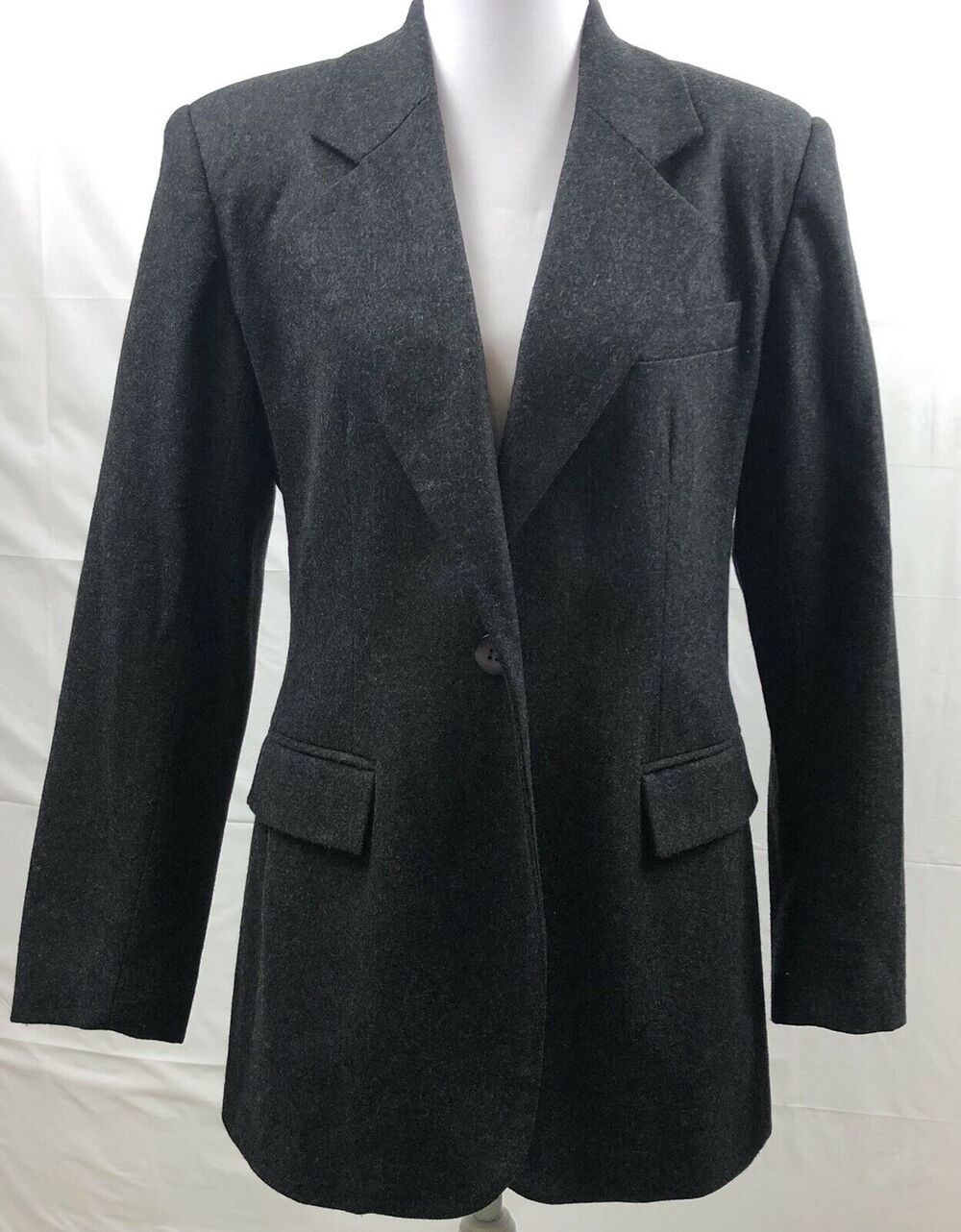 Bice Blazer Women Size 6 Gray 100% Wool One Button Suit Coat Jacket Career